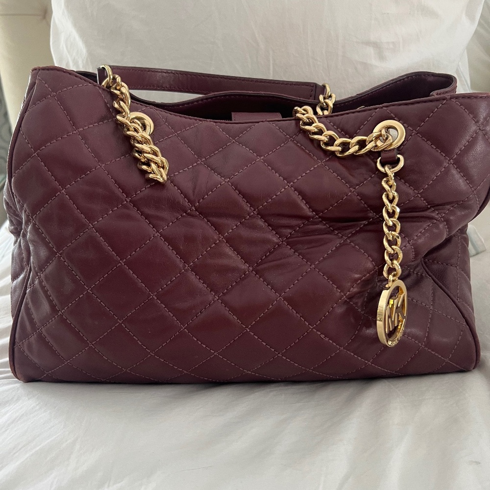 Michael Kors Quilted Leather Chain Strap Shoulder Bag – Burgundy/Wine